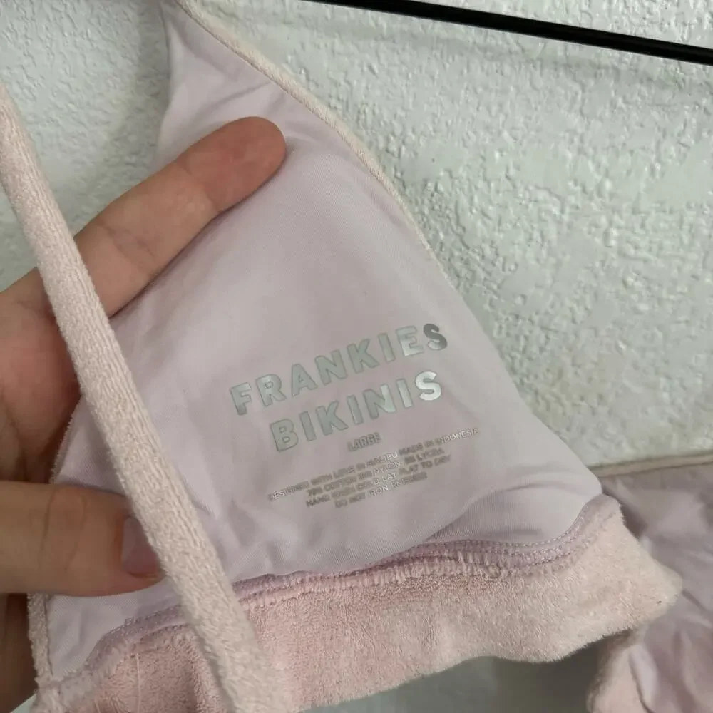 Frankie's Bikinis Claire Unpadded Triangle Terry Bikini Top Baby Pink Large
